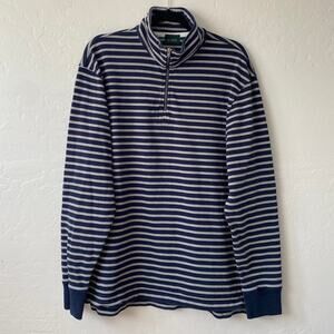 J. Crew Re-Imagined 100% Cotton Navy & Grey Stripe Half Zip Pullover